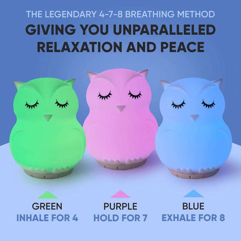 [Australia] - Mindfulness 'Breathing Owl' | 4-7-8 Guided Visual Meditation Breathing Light | 3 in 1 Device with Night Light & Noise Machine for ADHD Anxiety Stress Relief Sleep - Gift for Kids Adult Women Men 