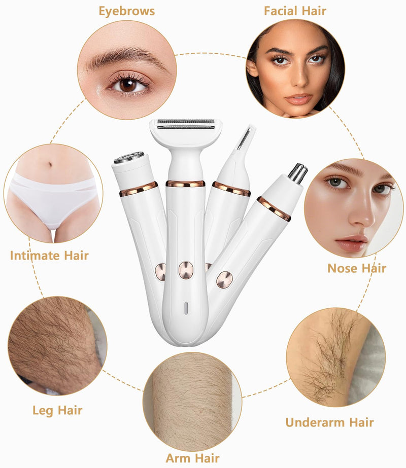 [Australia] - Bixury Shaver Women's 4-in-1 Intimate Razor for Women Nose Hair Trimmer Women's Shaver Women's Electric Eyebrow Shaver Wet and Dry Use Hair Trimmer for Face Nose Armpits Intimate Area 