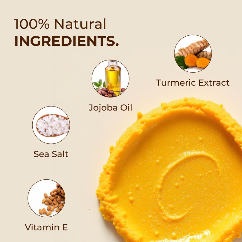 Glo Melanin Turmeric Brightening Scrub for Dark Spots [4 oz] | Includes Jojoba Oil - Sea Salt & Vitamin E, Brightening for Inner Thighs - Bikini Area - Underarms, Natural, Exfoliating 7 Ounce (Pack of 1)