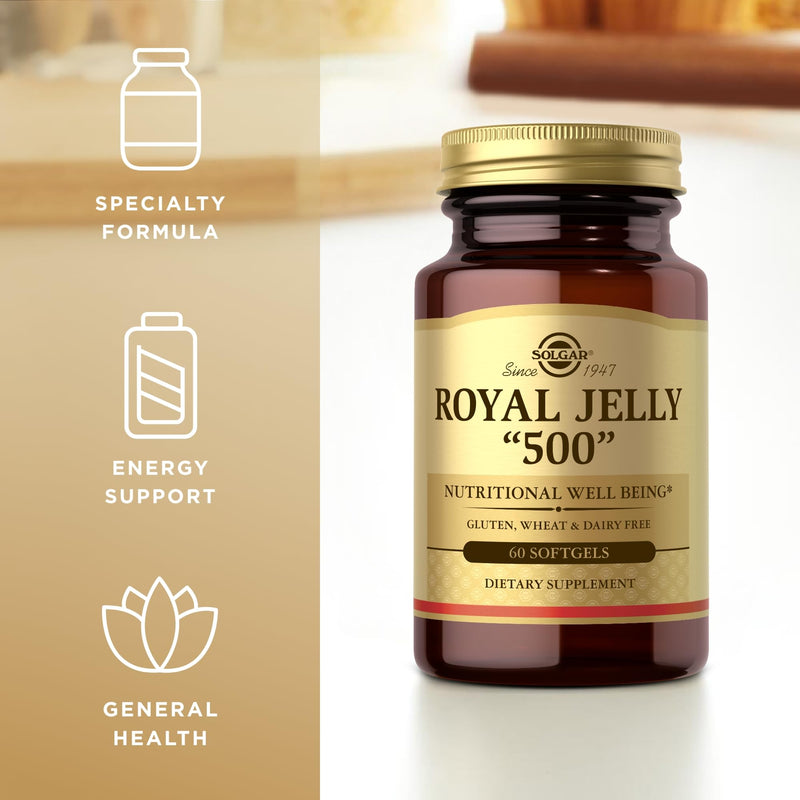 Solgar Royal Jelly "500" - 60 Softgels - Gluten Free, Dairy Free - 60 Servings