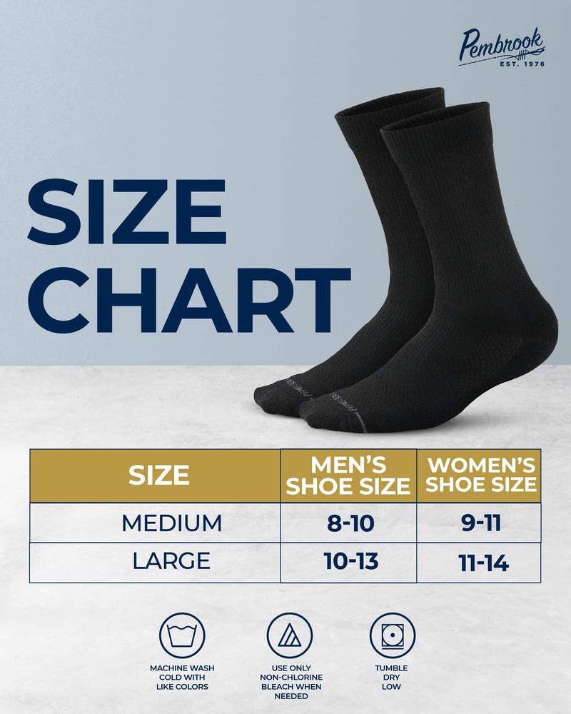 [Australia] - Pembrook Diabetic Socks for Men - 6 Pairs Crew Diabetic Neuropathy Socks for Men | Non Binding Black - 6 Pairs Large 