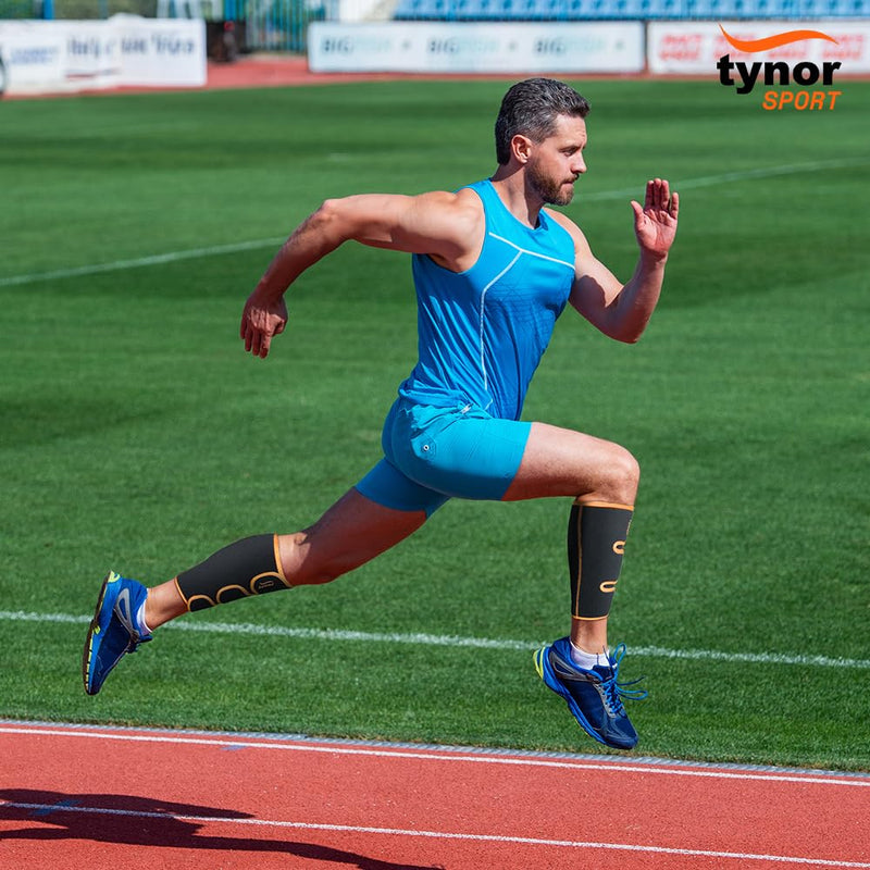 [Australia] - TYNOR Calf & Shin Compression Sleeves for Men and Women Neoprene Calf Brace Adjustable Shin Splint Support - Lower Leg Compression Wrap for Pain Relief, Muscle Swelling, One Size, 1 Unit Black & Orange UN 