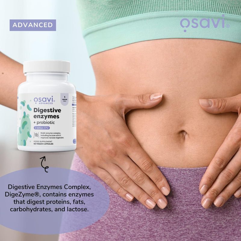 Osavi Digestive Enzymes + Probiotic – 120 Vegan Capsules | DigeZyme® + LactoSpore® | 7 Digestive Enzymes with Papain & Bromelain | Clinically Studied Ingredients | Clean Label