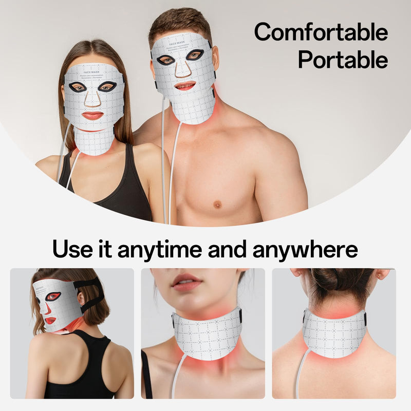 [Australia] - Red Light Mask for Face and Neck - Facial Skin Care Device, Portable, Lightweight, Rechargeable and Ergonomic Design for Home (White) White 