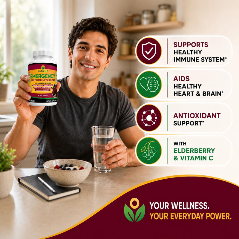 Elderberry Immune Support Supplement 300mg, Sambucus Nigra Black Elderberry Capsules with Vitamin C, Zinc, Echinacea, Turmeric & Garlic, 60 Vegan Capsules, Non-GMO