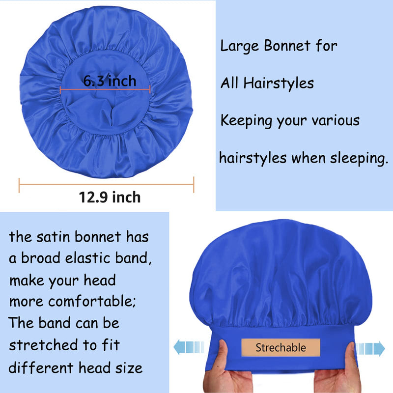 [Australia] - 3 Pack Satin Bonnet Silk Bonnet for Sleeping, Bonnets for Black Women Bonnet for Sleeping Large Sleep Cap, Wide Soft Band Bonnet for Curly Hair Set C 