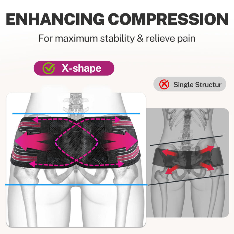 [Australia] - X-Shape Hip Brace - SI Joint & Sacroiliac Support Belt for Sciatica Pain Relief, Postpartum Recovery, Pelvic Stabilization - Breathable Two-Panel Design with 4 Silicone strips (Adjustable, L) Rose 