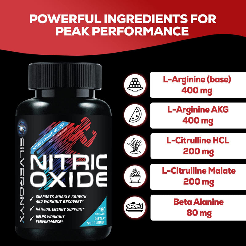 [Australia] - Extra Strength Nitric Oxide Supplement L Arginine 3X Strength - Citrulline Malate, AAKG, Beta Alanine - Premium Muscle Supporting Nitric Booster for Strength & Energy to Train Harder - 180 Capsules 180 Count (Pack of 1) 
