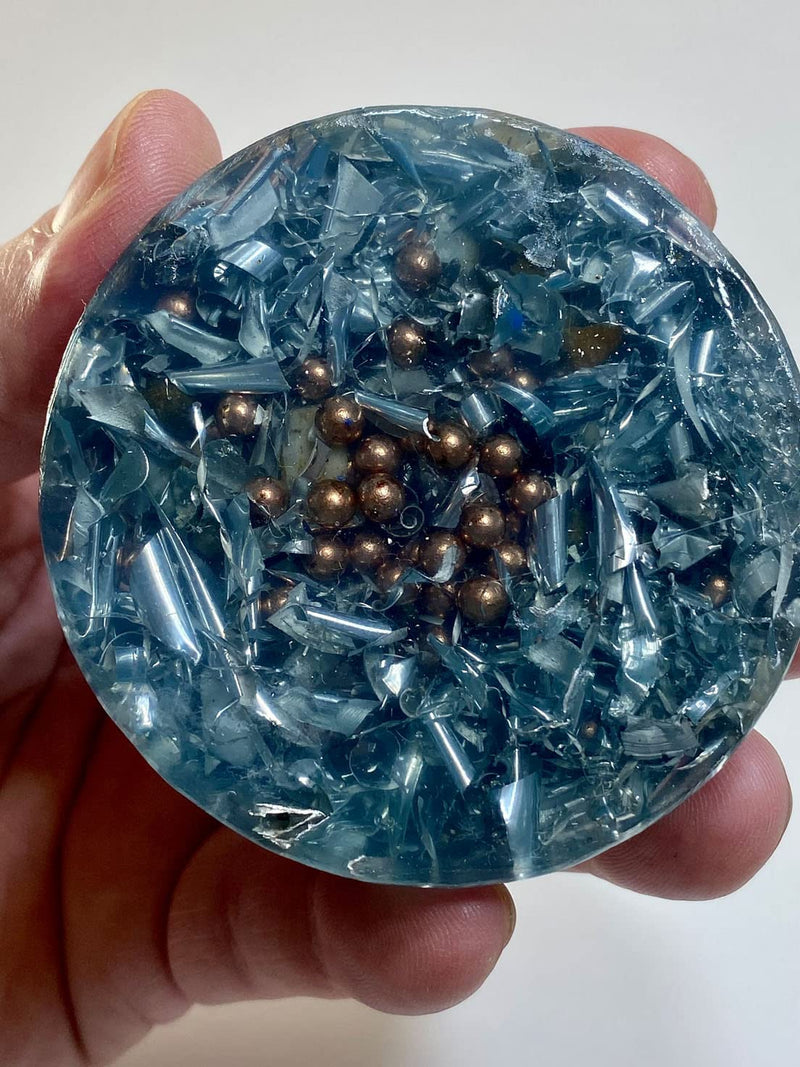 1 Light Blue Tower Buster Orgone Generator Energy Accumulator PERFECT GIFTING TOOL! Made 7.83/432/528Hz Frequency with OM Chants Many Beautiful Ingredients!