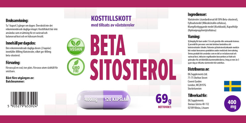 [Australia] - Beta Sitosterol 400mg 120 vegan capsules, laboratory tested, high dosage 