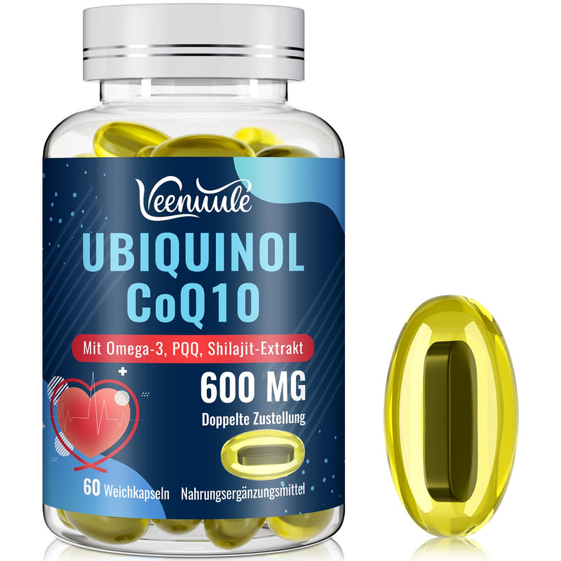 [Australia] - Ubiquinol CoQ10 600 mg Soft Gel Capsules with Shilajit Extract 300 mg, Omega-3 150 mg, PQQ 20 mg - Dual Delivery System - Improved Absorption (60 Pieces, Pack of 1) 60 Pieces (Pack of 1) 