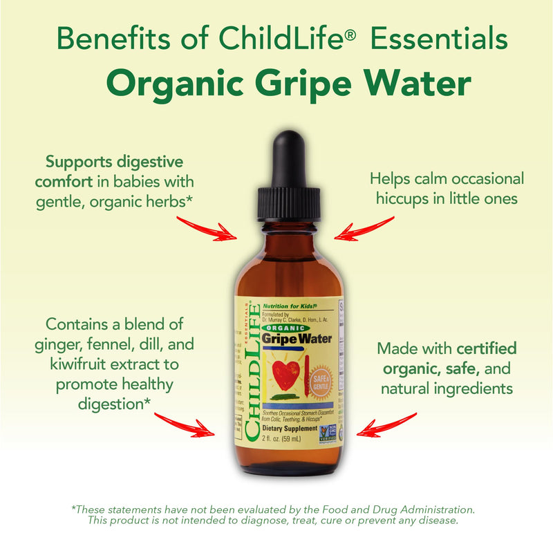 [Australia] - CHILDLIFE ESSENTIALS Organic Gripe Water for Babies - Gripe Water Newborn, Gas Drops for Newborns, Baby Drops for Gas & Colic Relief, Infant Gas Relief with Ginger, Fennel, Dill - 2 Fl Oz (Pack of 1) 2 Fl Oz (Pack of 1) 