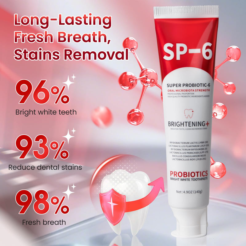 [Australia] - SP-6 Probiotic Whitening Toothpaste, SP-6 Probiotic Toothpaste, Enhanced Formula with 6 Probiotics for Teeth Whitening/Brightening, Enamel-Safe, Fluoride-Free, Fresh Mint Flavor, 4.9oz, 2Pack 2 