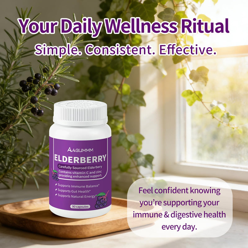 Organic Black Elderberry Capsules,Support Immune & Digestive Wellness | 3-in-1 Gut Support Complex with Zinc & Vitamin C,Non-GMO,Gluten Free,90 Capsules