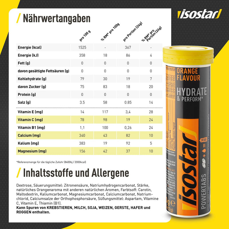 [Australia] - Isostar - Hydrate & Perform Powertabs with orange flavor - effervescent tablets for isotonic drinks - 10 tablets - 190908 Orange 