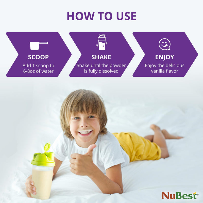 NuBest Tall Vanilla Plant-Based Protein Powder for Kids & Teens - Healthy & Immunity with Probiotics, Omega 3-6-9, Vitamin D3 + K2, Calcium & Vitamins - 10 Servings | 2 Week Supply 7.1 Ounce (Pack of 1)