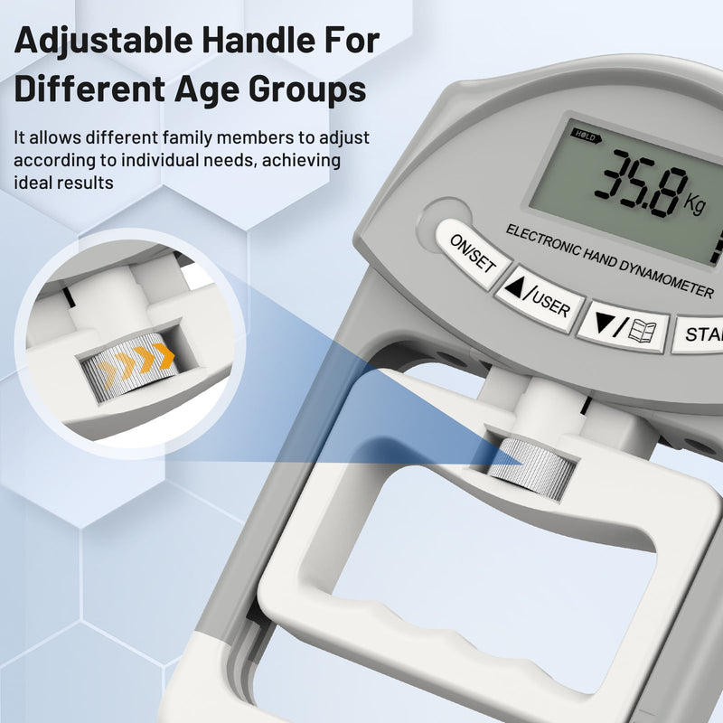 [Australia] - Kuptone Electronic Hand Dynamometer 90kg/200lbs Capacity Range Hand Grip Strengthener with 19 Sets Individual Plates Gray 