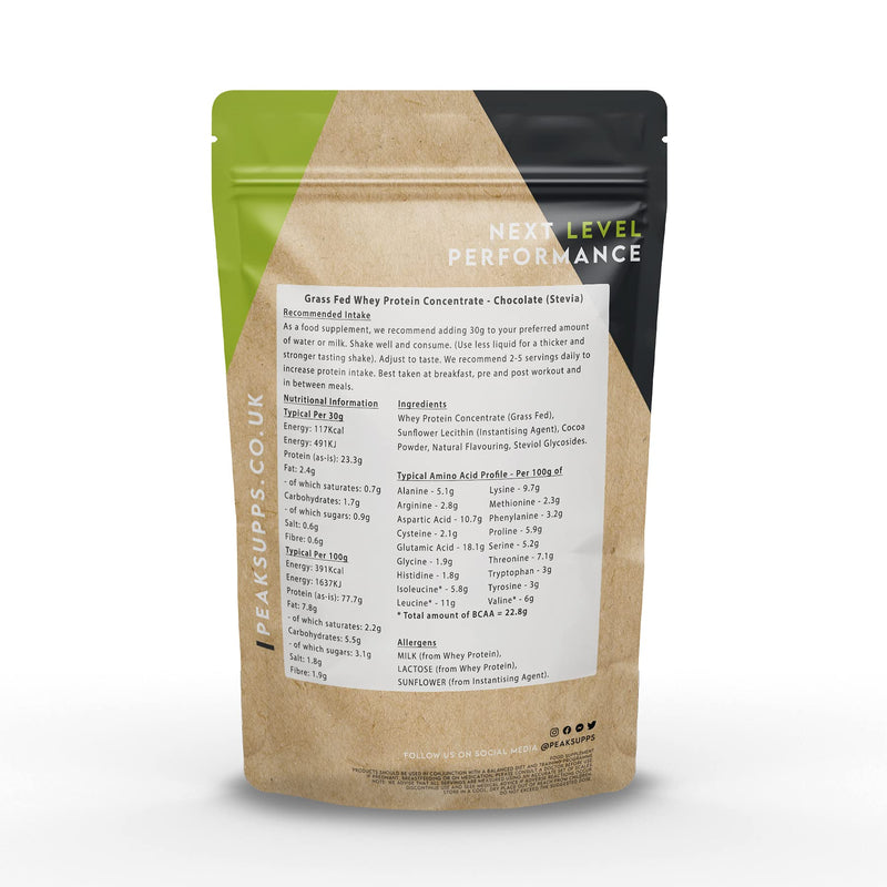 Whey Protein Powder Concentrate - Grass Fed WPC (Chocolate - Stevia, 500g)