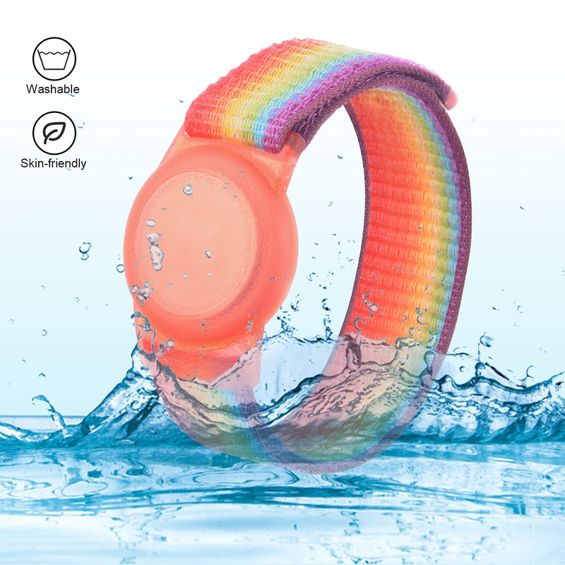 [Australia] - Kids Wristband Compatible with Apple AirTag, Protective Case for Air Tag GPS Tracker Holder with Nylon Bracelet, Adjustable Anti Lost Watch Band for Toddler Child Elder (Rainbow B) Rainbow B 