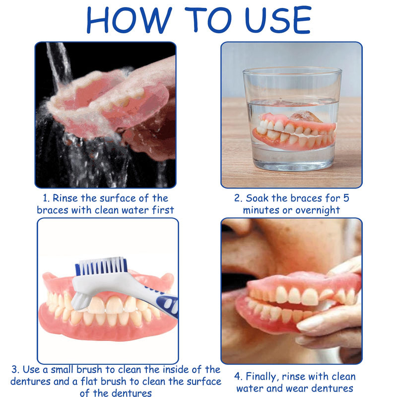[Australia] - Pack of 4 denture toothbrushes, portable denture cleaning brushes, double-sided denture cleaning brushes, toothbrush for braces, toothbrush with multi-layers for denture care (4 colors) 