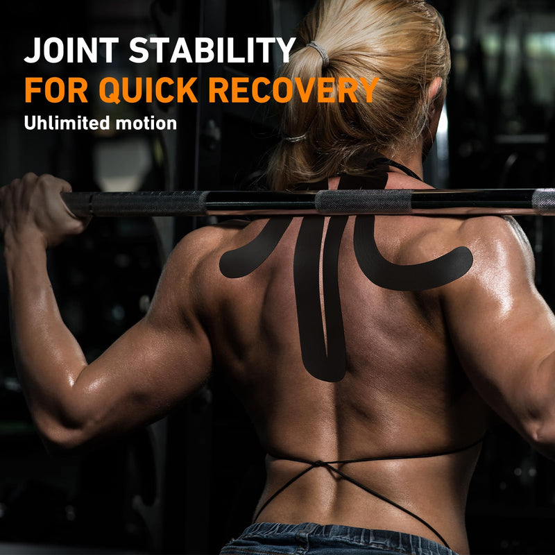Kinesiology Tape for Shoulder&Neck, 12 Count Shoulder&Neck Tape Precut, KTQUICK Original Cotton Waterproof & Breathable, Enhance Elastic Kinesiology Athletic Tape for Shoulder&Neck Support (Black) Black