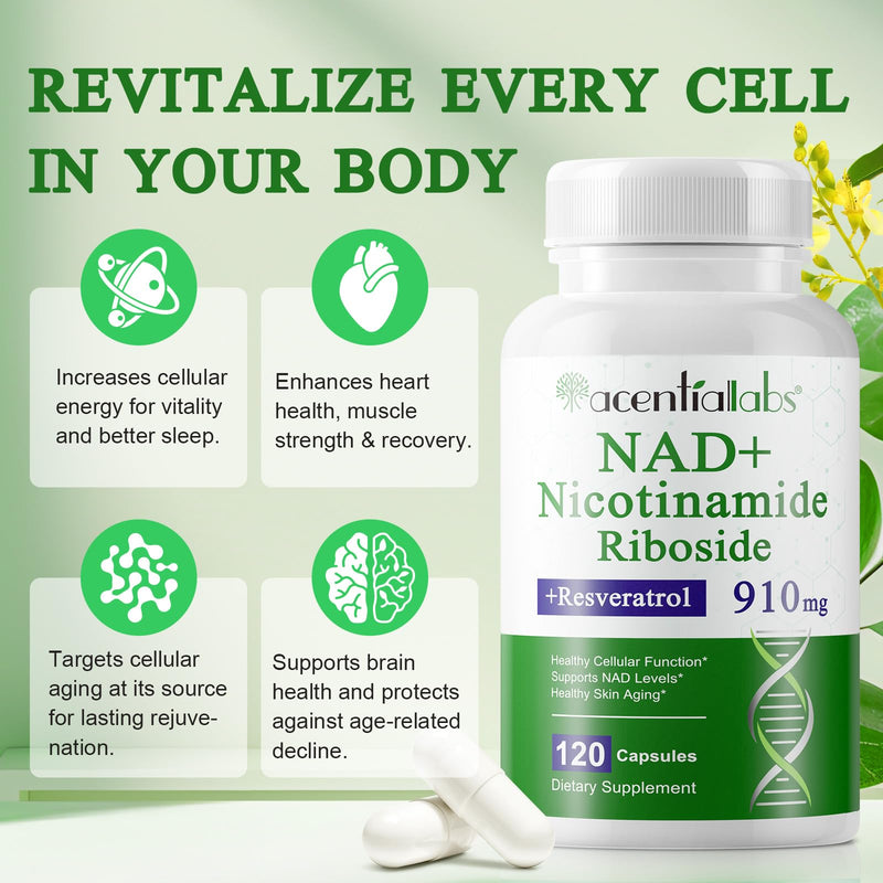 NAD Resveratrol+ Trans | 910mg+120 Capsules | Advanced Formula | NAD Resveratrol Supplement | Immune & Energy Support, Skin & Overall Health 120 count (Pack of 1)