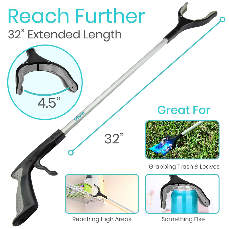 [Australia] - Vive Reacher Grabber Tool - 32" Extra Long Pickup Aid (2 Pack) - Trash Picker Upper, Rotating Hand, Heavy Duty Grip Arm - Reaching Assist for Litter, Elderly, Garden Nabber, Disabled, Handicap Arm 2-Pack 