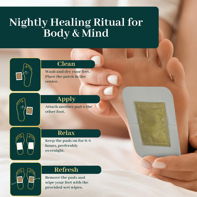 Deep Cleansing Foot Pads - Natural Herbal Patches for Foot Care - 10 Night Foot Patches with Bamboo Vinegar & Ginger - Refreshing & Soothing Foot Care, Up to 8 Hours of Long-Lasting Adhesion