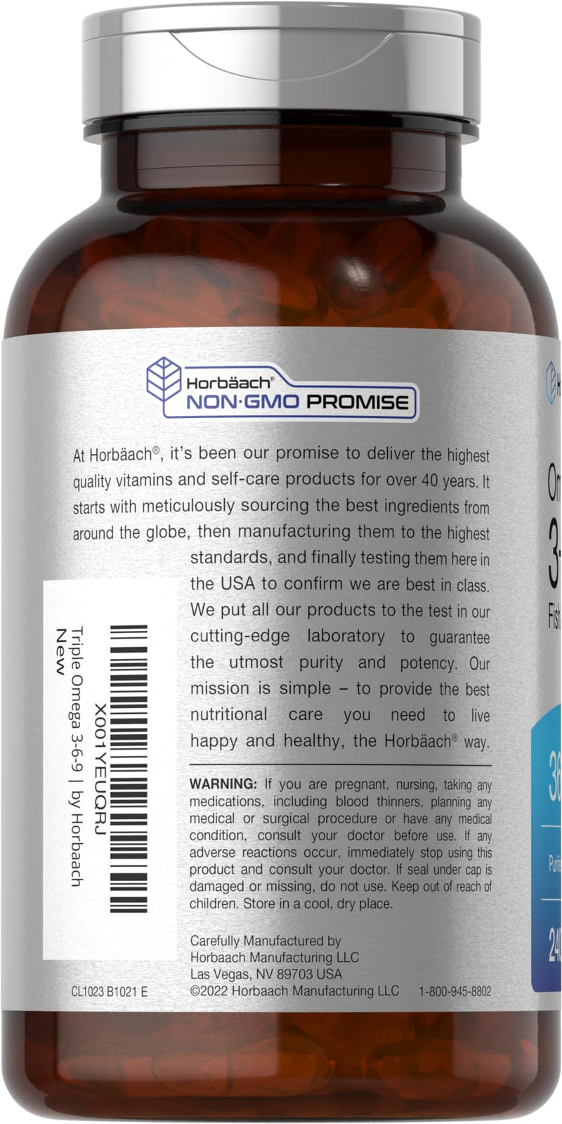 Horbäach Triple Omega 3-6-9 240 Softgels | from Fish, Flaxseed, Borage Oils | Non-GMO & Gluten Free