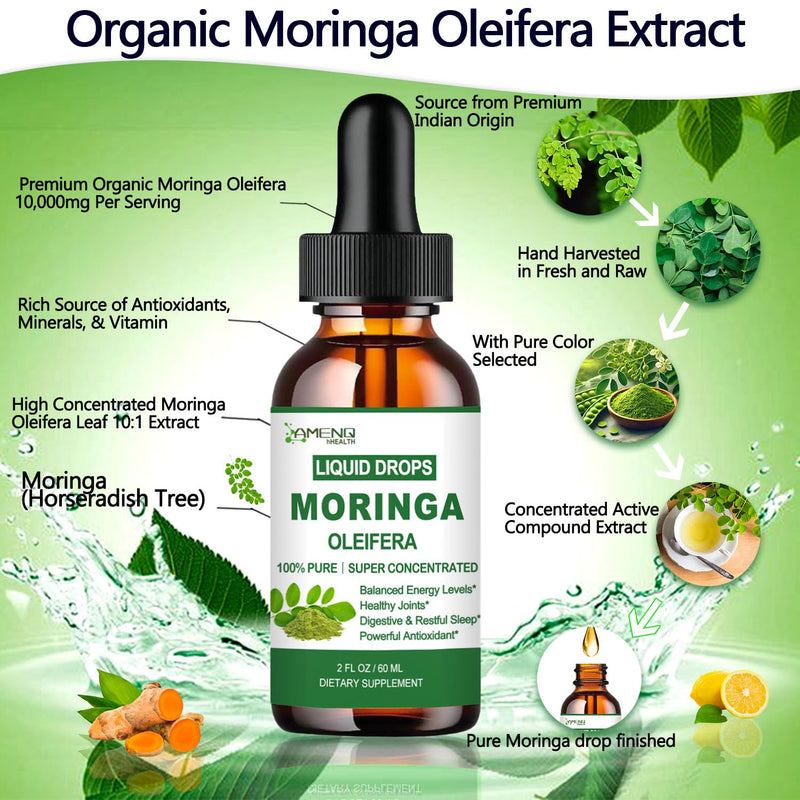 Moringa Supplement Liquid Drops for Women Men, Capsule & Powder Alternative | 1000mg Moringa + 500mg Turmeric 95% Curcuminoids w. Black Pepper for Energy, Immune, Skin, Joint & Gut Support, Vegan Non-GMO Lemon 2 Fl Oz (Pack of 1)