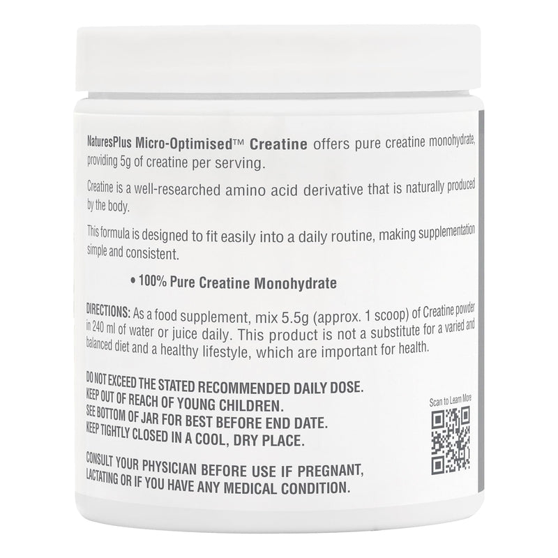 NaturesPlus Creatine Micro-Optimised Powder - 100% Pure Creatine Monohydrate Powder for Peak Performance Everyday - Unflavoured, Vegan, Gluten Free, 330 g Powder