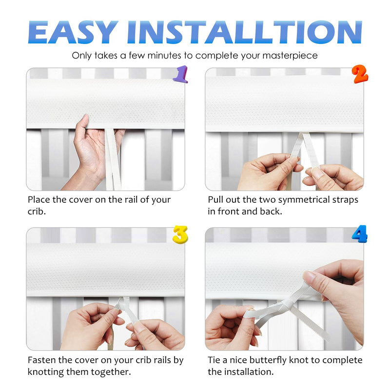 [Australia] - 4 in 1 Breathable Crib Rail Covers for Life Size Cribs,White Soft Anti-Collision Strip Corner Covers,Protect Baby Teeth and Save Crib Rails, Rail Edge Protector Strip (White-4pc) White-4pc 