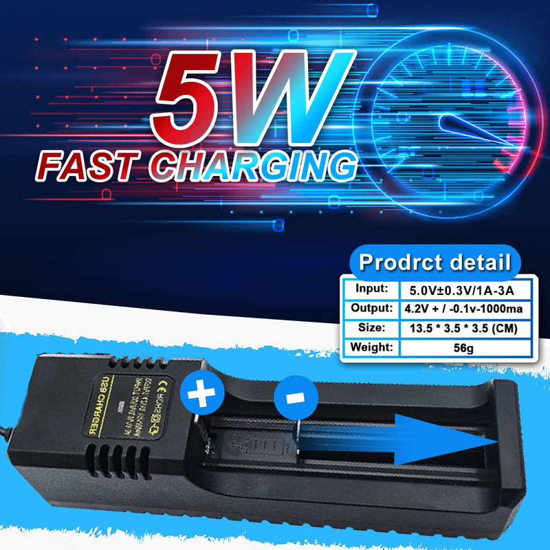 [Australia] - 18650 Battery Charger,Single-Slot Intelligent Battery Charger for 3.7V Li-ion 18650,26650,21700,18500,18350,16650 Rechargeable Battery (not Including Battery Fit 3.7v battery 
