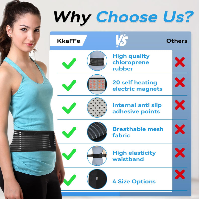 Back Braces for Lower Back Pain Relief, Lumbar Support Belt for Men Women | Adjustable Tourmaline waist belt, Self Heating & Soothing Waist Band, Lumbar Support Belt for Herniated Disc/Sciatica Black-1 Large