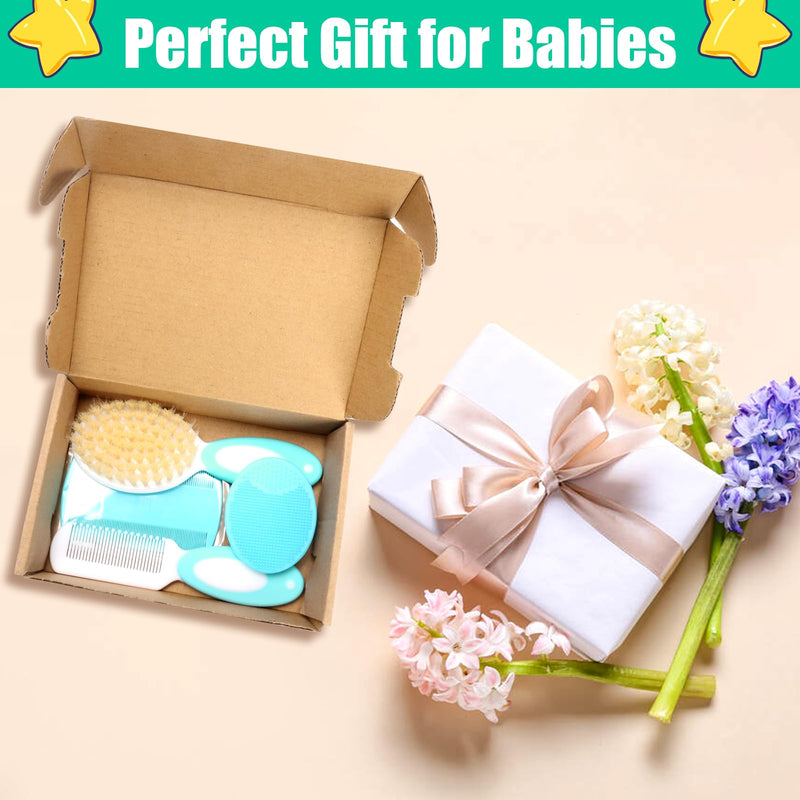 [Australia] - Baby Hair Brush and Comb Set, 4Pcs Baby Soft Bristles Hairbrush Cradle Cap Brush Hair Comb for Newborns Toddlers Boys Girls (Green) Green 