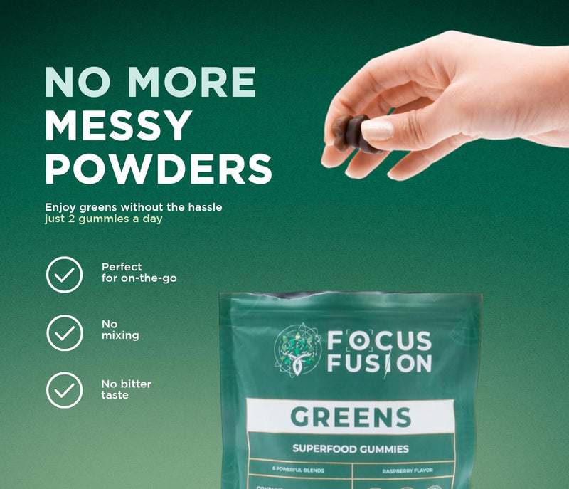 Focus Fusion Supergreen – Superfood Gummies | Organic Greens & Beet Root Gummies with Plant-Based Blend | Daily Plant-Based Supplement with 74 Fruits & Vegetables | Chewable Gummies 1