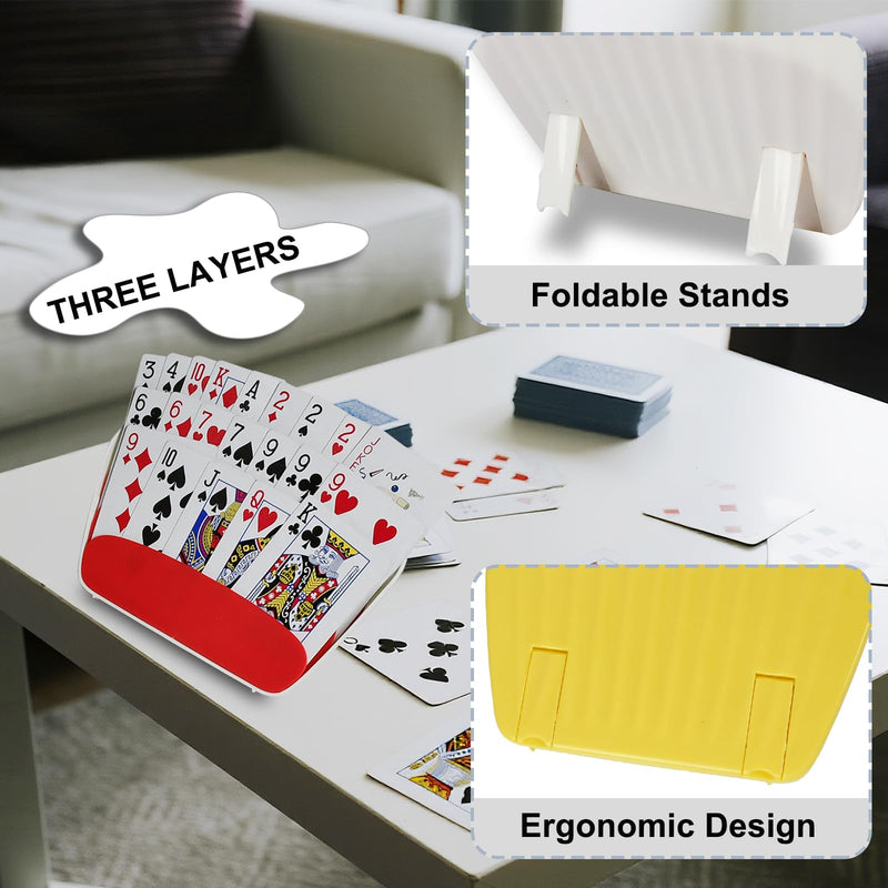 [Australia] - Playing Card Holder with Foldable Stand, 3-Layer Card Holder for Poker & Card Games ‚Äì Hands-Free Cards Rack Compact, Portable, Ergonomic Design 1 Red+1 Yellow 