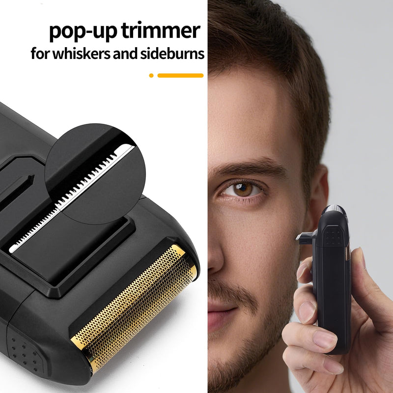 [Australia] - LQTⓇ Mini Foil Shaver, Portable Cordless Electric Shaver for Men, Equipped with a Set of Replacement Heads, USB-C Charging Cable, and Cleaning Brush, Suitable for Travel and Home use. (Golden) Golden 