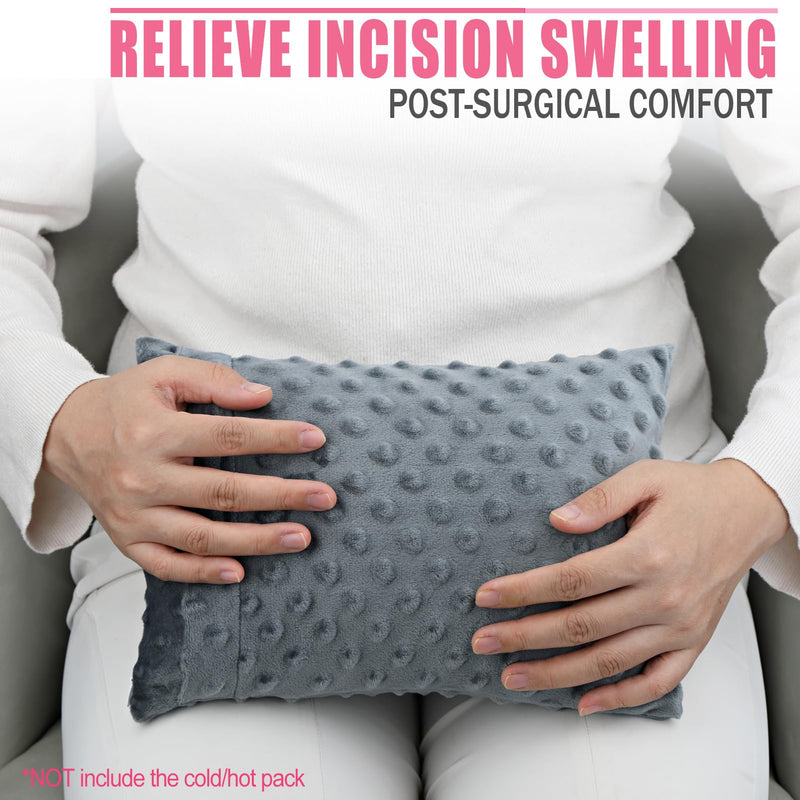 [Australia] - Tiny Hysterectomy Pillow Small Hysterectomy Recovery Must Haves Products Gifts Soft Post Surgery Pillows with Ice Pack Pocket for Abdominal Surgery Cushion Cough Pillow, Minky Dot Dark Gray 