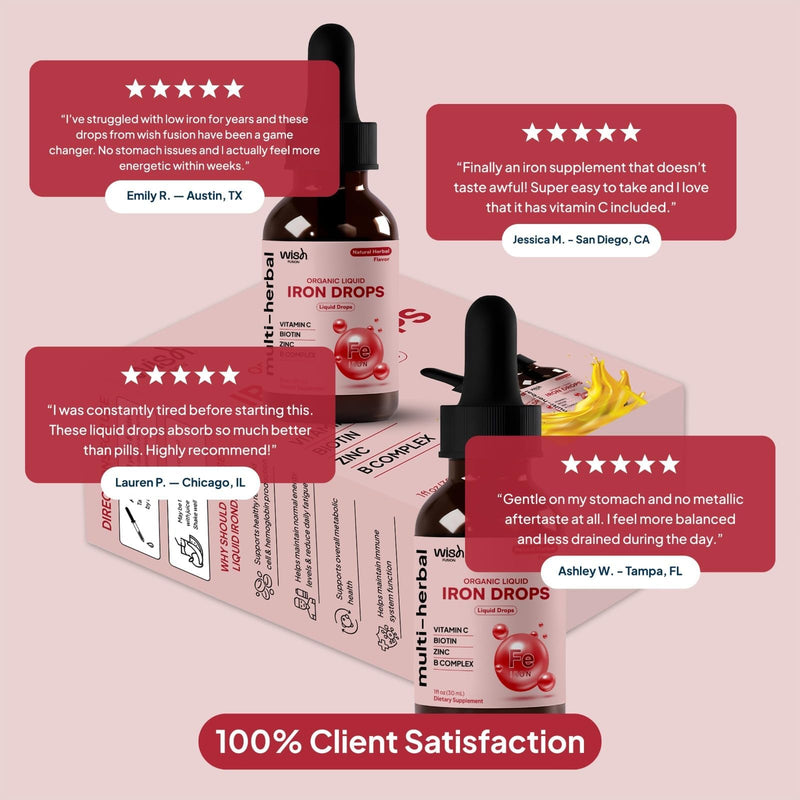 Liquid Iron Supplement for Women & Men Iron Drops 2 Pack with Vitamin C, Biotin, Zinc, Vitamin B12 High Potency Vegan Iron Drops for Red Blood Cells & Immune Support