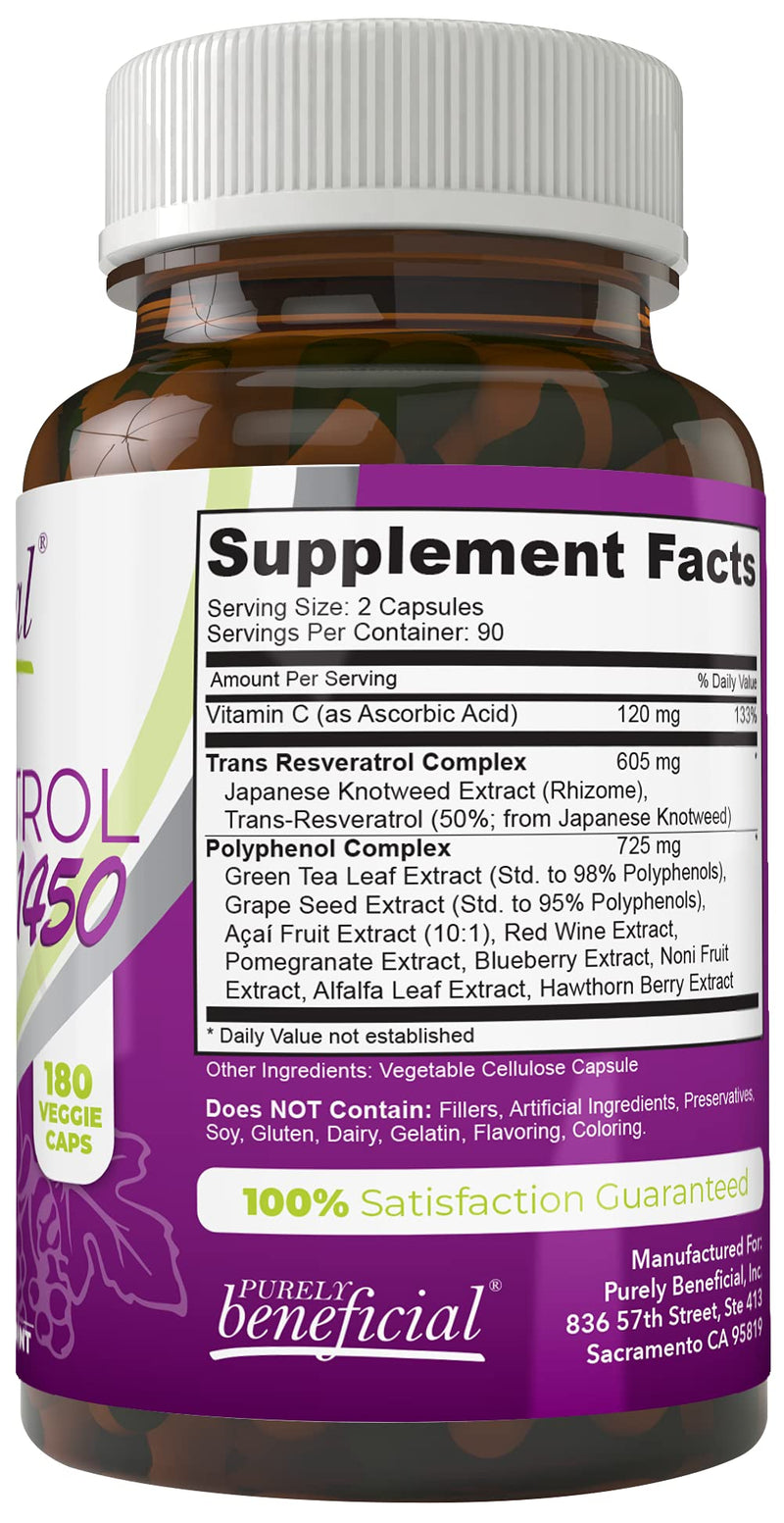 [Australia] - PURELY beneficial RESVERATROL1450-90day Supply, 1450mg per Serving of Potent Antioxidants & Trans-Resveratrol, Promotes Anti-Aging, Cardiovascular Support, Maximum Benefits (1bottle) 