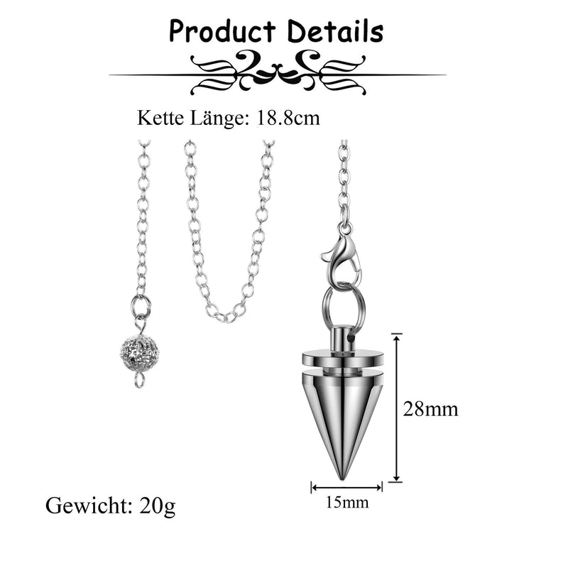 [Australia] - Jovivi Oracle Esoteric Copper Pendulum with Chain Dowsing Tip Pendulum Healing Reiki Energy Therapy Meditation Tensor Silver 