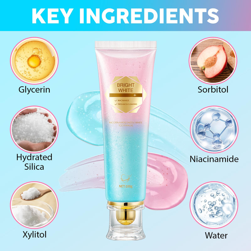 2Pack Niacinamide Whitening Toothpaste, Niacinamide Toothpaste Intensive with Natural Gentle Care, Deep Stain Removal for Yellow Teeth, Peach Flavor, Improves Gum Health, Fresh Breath