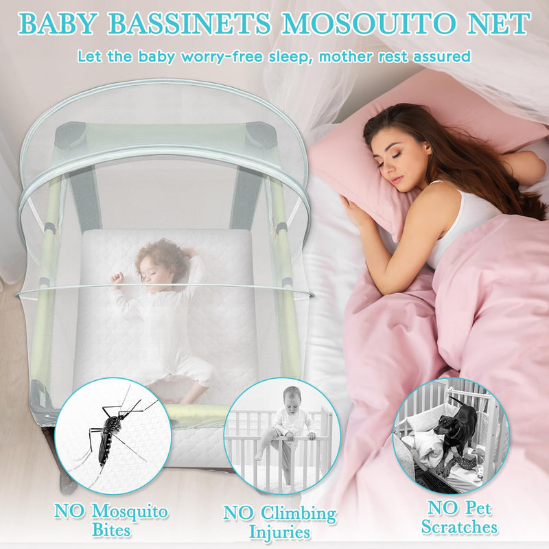 [Australia] - Pack N Play Tent Cover - Bassinet Cover for Pack N Play/Travel Crib/Mini Crib/Playpen, Bassinet Mosquito Net Cover with Two-Way Zippers (White-Large) White-large 