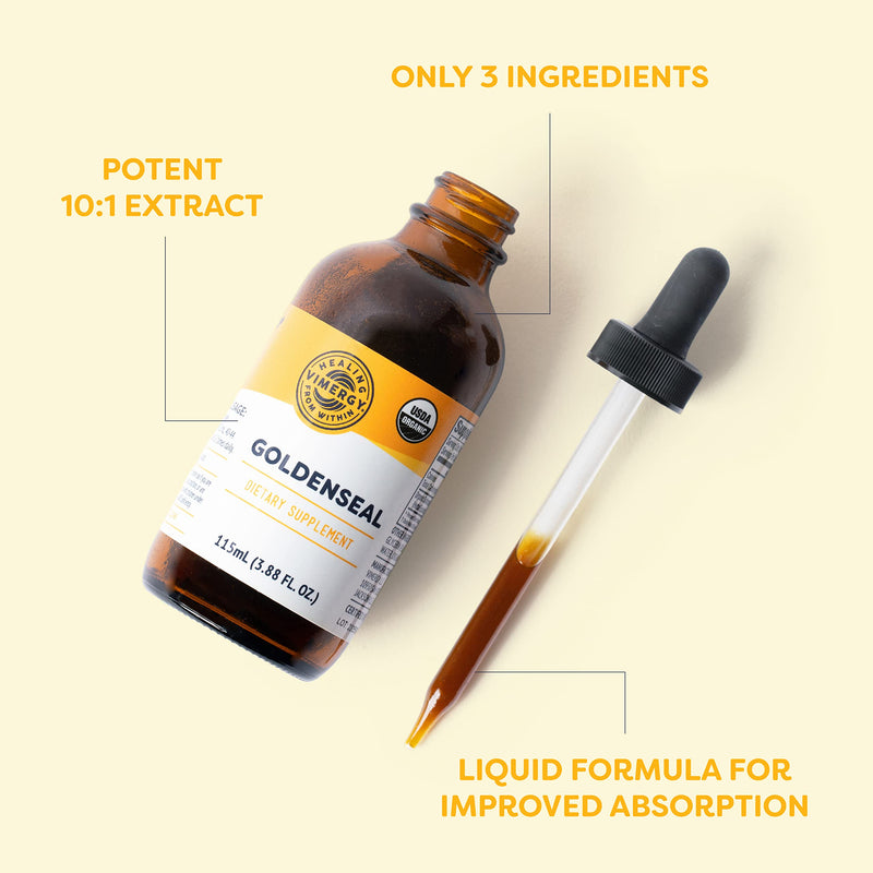 [Australia] - Vimergy USDA Organic Goldenseal Extract, 57 Servings - Alcohol-Free, Gluten-Free, Non-GMO, Kosher, Corn-Free, Soy-Free, Vegan & Paleo Tincture (115 ml) 