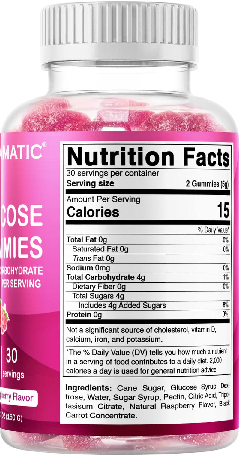 [Australia] - Vitamatic Glucose Chweble Gummies - 60 Count - Natural Raspberry Flavor - 4G of Carbohydrate per Serving (1 Bottle) 1 Bottle 