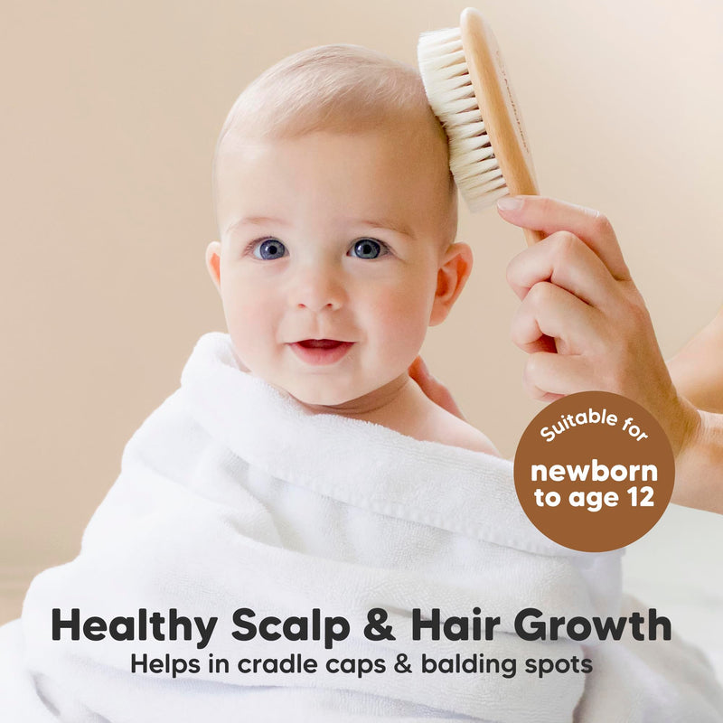 [Australia] - Baby Hair Brush and Comb Set for Newborn - Wooden Baby Hair Brush Set with Soft Goat Bristle, Baby Brush Set for Newborns Baby Brush and Comb Set Girl, Boy, Toddler Cradle Cap Brush (Oval, Walnut) Oval 