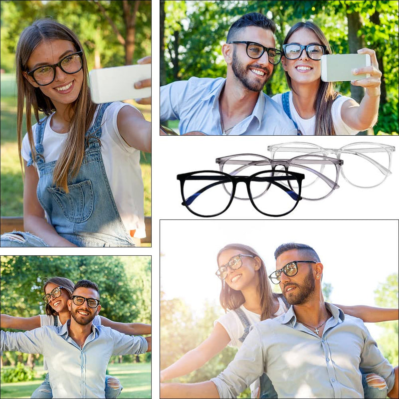 [Australia] - URAQT blue light filter glasses, round anti blue light PC gaming glasses, fashion glasses, blue light blocking glasses, without strength blue filter glasses for women and men (black & white & grey) black & transparent & grey 