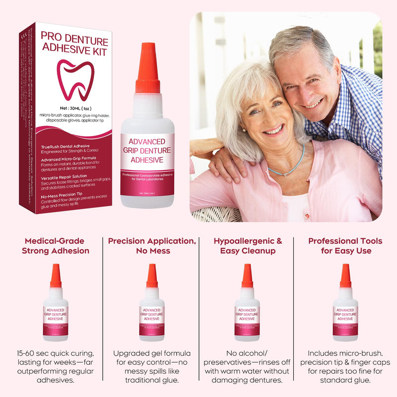 Dental Lab Instant Bonding Dental Glue for Dentures & Lab Tools - Fast-Setting in 15-60 Sec | Crack Repair & Gap Filling | Long-Lasting Hold (Days to Weeks) – 1oz