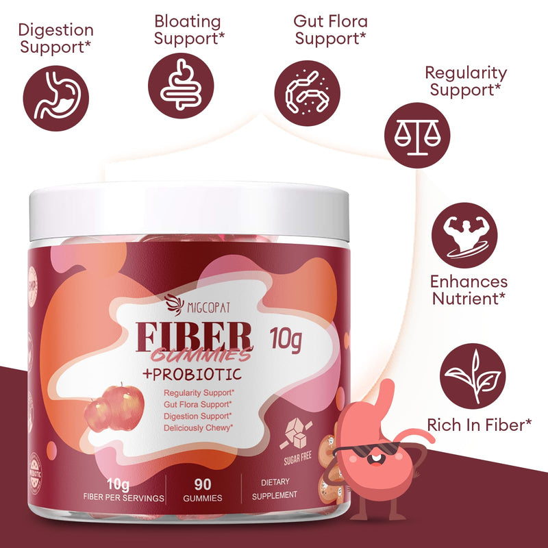 [Australia] - Fiber Gummies with Probiotics,10G Fiber per Serving No Sugar Added Apple Flavor, with 10 Billion CFU Probiotics Blend, Apple Cider Vinegar, Vitamin C, Inulin, Bloating Support 90 Count 90 Count (Pack of 1) 